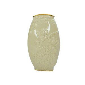 Lenox Masterpiece Embossed Roses Ivory Porcelain Vase With 24K Gold Trim 8"